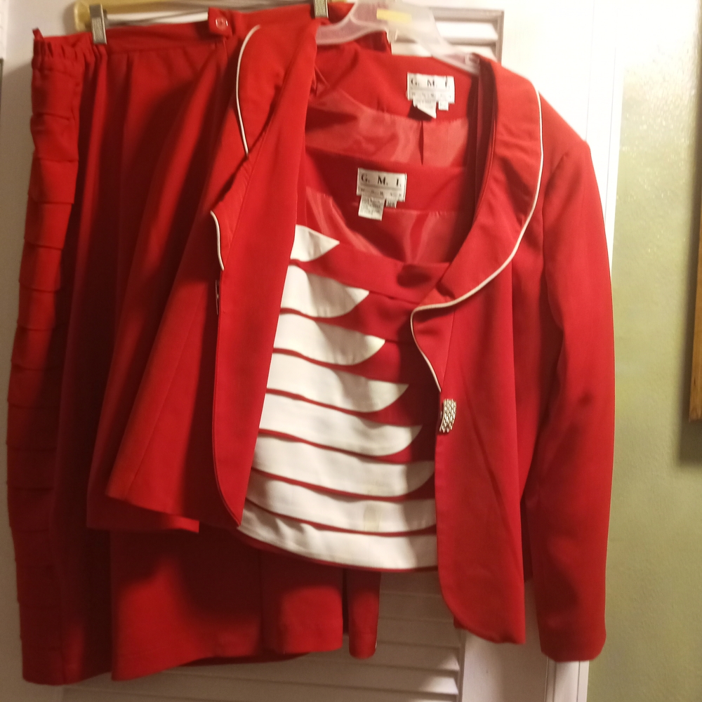 Chic Red Blazer and Skirt Set